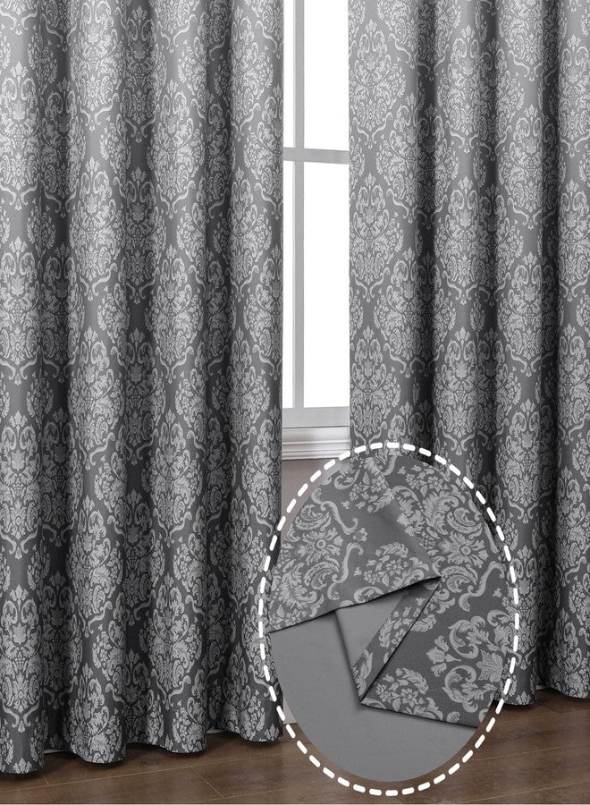 Flyfun Ombre Blackout Curtains 84 Inch for Living Room, Damask European Print Pattern Room Darkening Window Drapes Thermal Insulated Bedroom Curtains (Grey, 52W x 84L) - Image 4